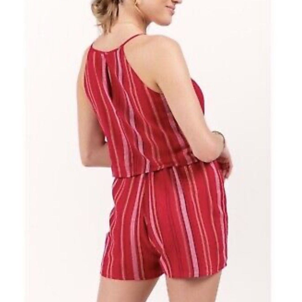 Harper Heritage | Striped Knot Tie Front Romper - Picture 4 of 6